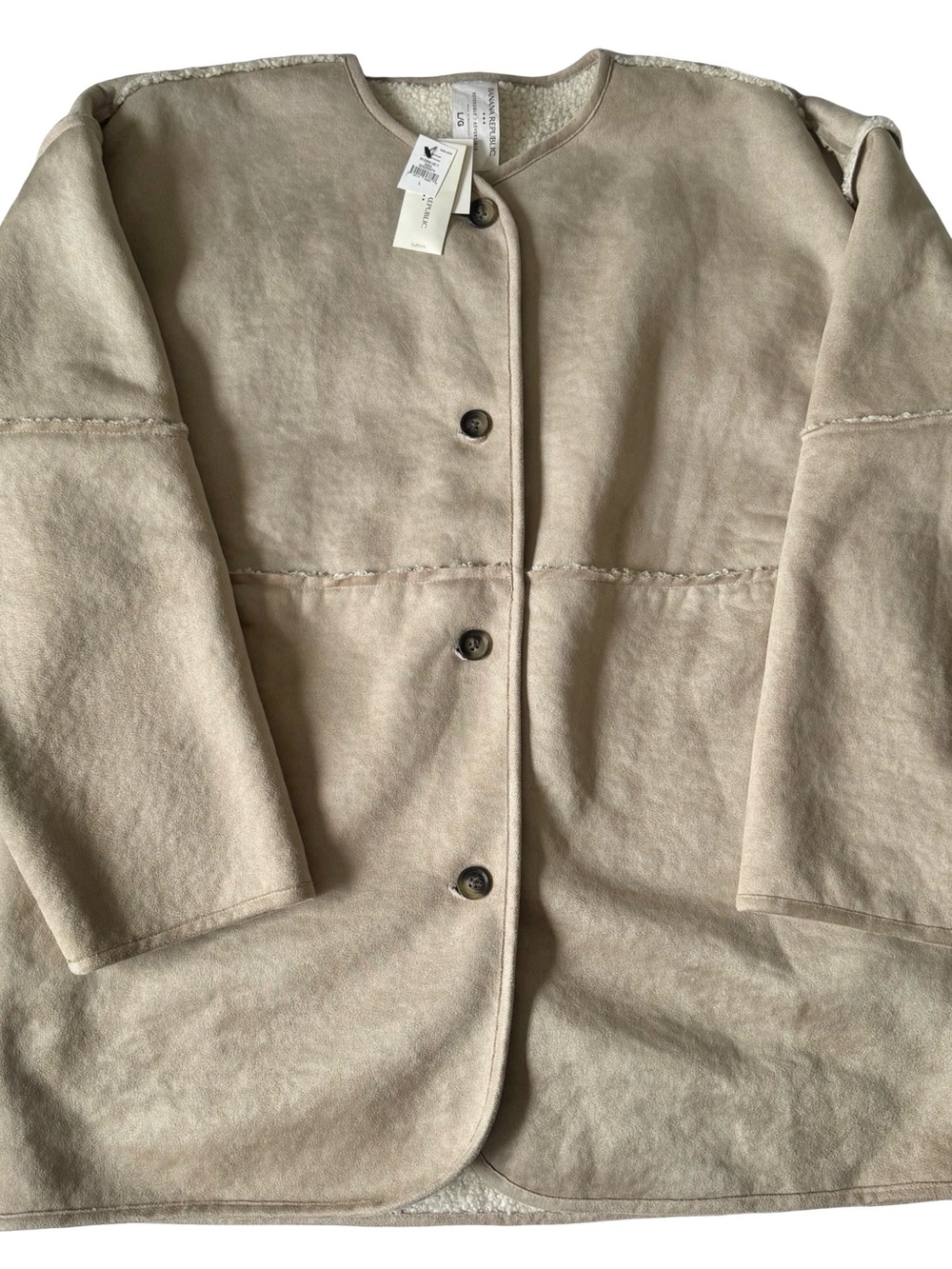 NWT Banana Republic Women’s Pewter Grey Reversible Suede Sherpa Jacket Size L